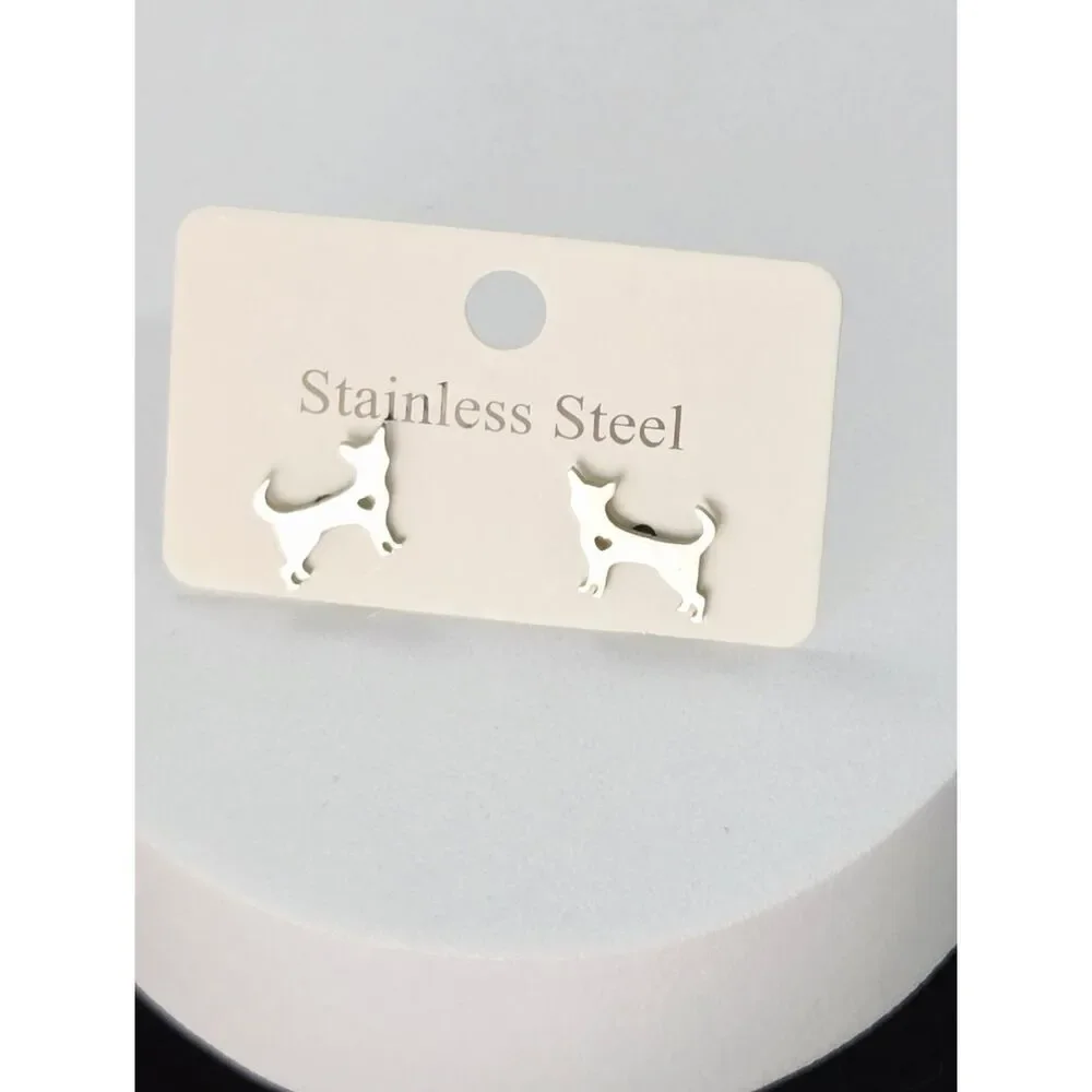 Cat Love Stud Earrings Dainty Silver Stainless Steel Minimalist Sleek Pet Lover